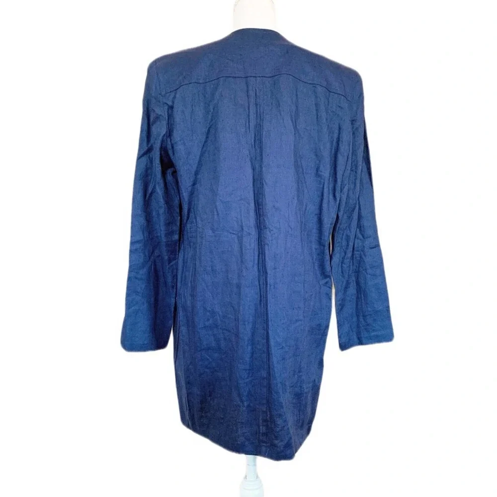 Vintage Christian Dior Blue Linen Long Blazer Jacket 12 lagenlook patch pockets